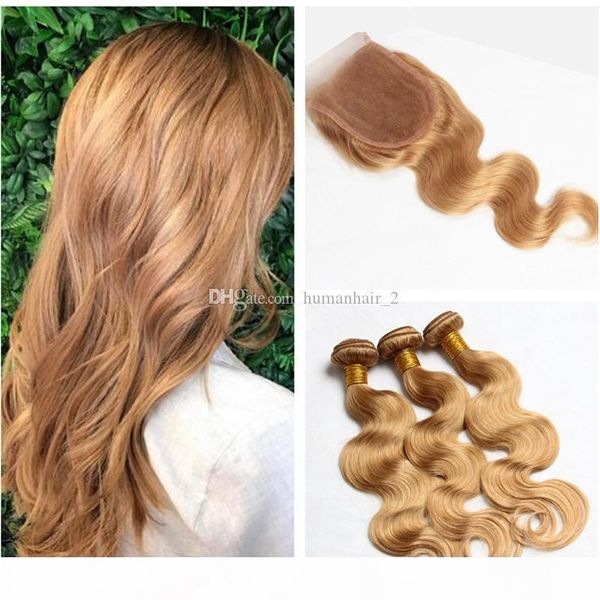 

raw indian human hair with lace closure bleached knots honey blonde lace closure with bundles middle part lace closure with body wave hair, Black;brown
