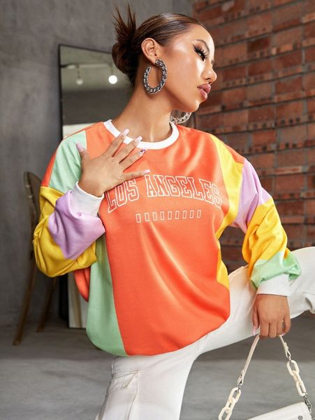 

letter graphic color block drop shoulder pullover f0lf#, White;black
