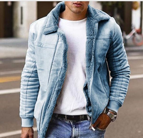 

european and american men's plus size frosted velvet plain composite leather jacket thick coat, Black;brown