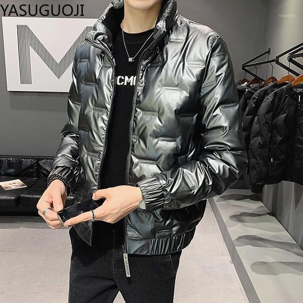 

yasuguoji winter jacket men fashion slim fit stand collar mens light jackets bright parka coat portable white duck down jacket1, Black