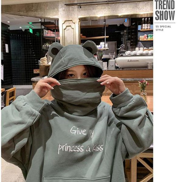 

hoodies oversize sweatshirt loose autumn women harajuku thicken printed thick hooded casual letters frog pullover female jtemg, Black