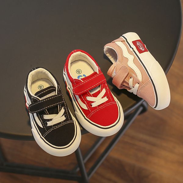 

bottom children soft canvas old baby shoe 1-3 catamite cloth girl study walking skate boy casual shoes, Black;red