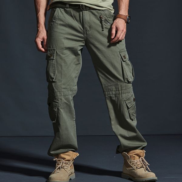 

tactical pants men military camouflage cargo pants plus size 42 multi-pockets overalls casual baggy pantalones men work trousers 201109, Black