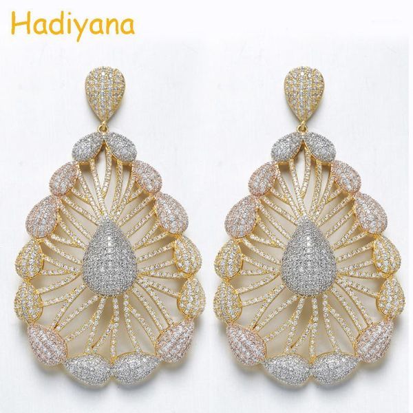 

hadiyana bling cubic zirconia copper luxury party earrings women engagement bridal fashion earring jewelry accessories eh9241, Silver