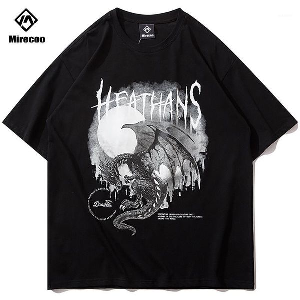 

cartoon dragon hipster oversize print t-shirt mens harajuku short sleeve hip hop t-shirt streetwear t shirt fashion men clothes1, White;black