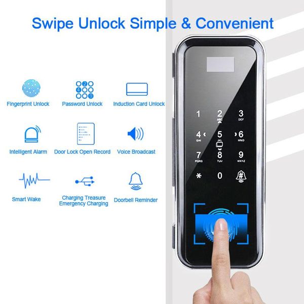 

fingerprint lock biometric fingerprint door lock electric with touch keypad smart card remote control office glass door