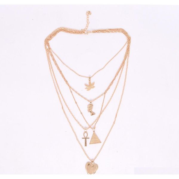 

s1355 fashion jewelry multi-layer necklace metallic leaves egyptian pharaoh yan pyramid hea sqclkn new_dhbest, Silver