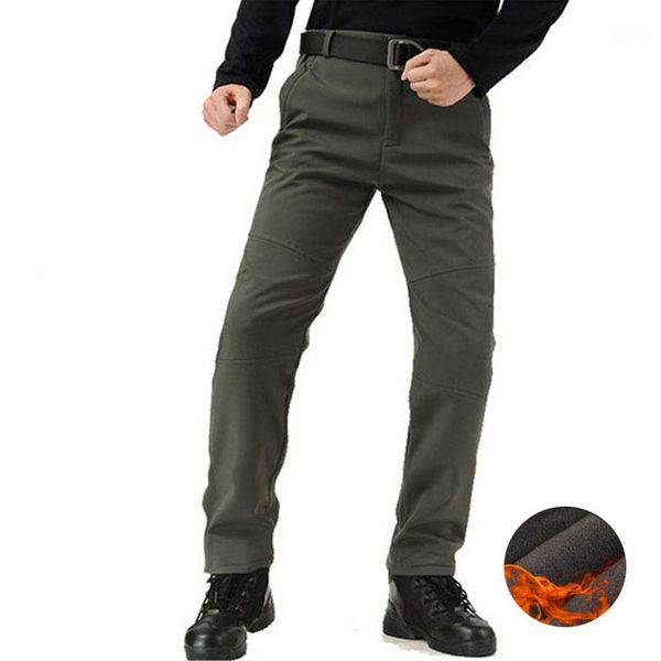 

outdoor pants men winter warm tactical rip-swaterproof thicken plus velvet thermal trousers skiing climbing softshell pants1, Black;green