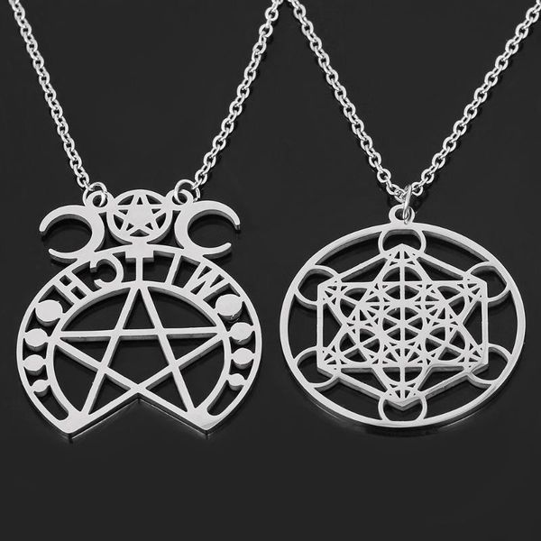 

2020 fashion supernatural pentagram stainless steel necklace women silver color pendant statement necklaces jewelry gifts