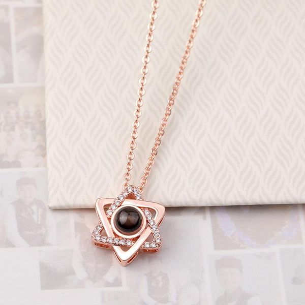 

creative projection 100 languages i love you pink cubic zirconia necklace exquisite valentine's day gift ladies trendy jewelry, Silver