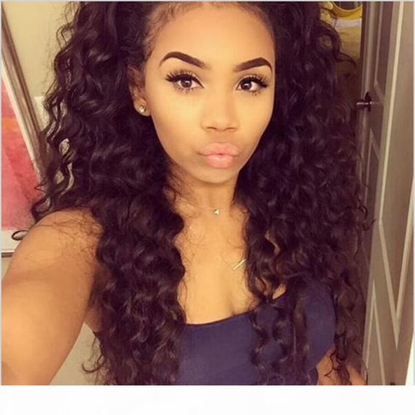 

100% human virgin hair deep wave full lace wig brazilian peruvian hair deep curly human hair glueless wig front lace wigs, Black;brown