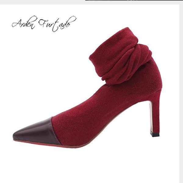 

boots spring autumn pointed toe 2021 fashion women's shoes red chunky heels elegant ladies over the knee 42, Black
