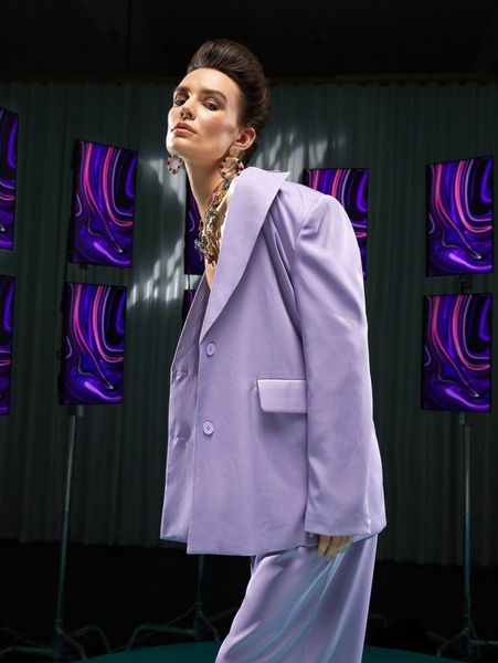 

x armand solid lapel collar button up flap details blazer h7gp#, White;black