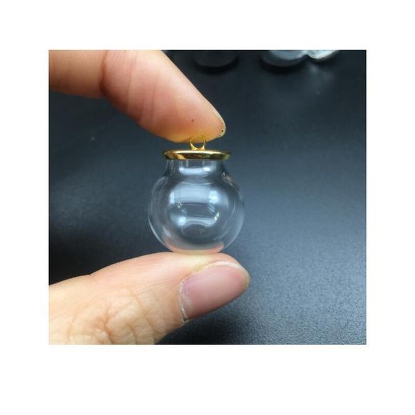 

100sets/lot round glass pendant memory locket globe charm metal cap opening empty bottle, gold crown base glass vial sqcvlc, Black