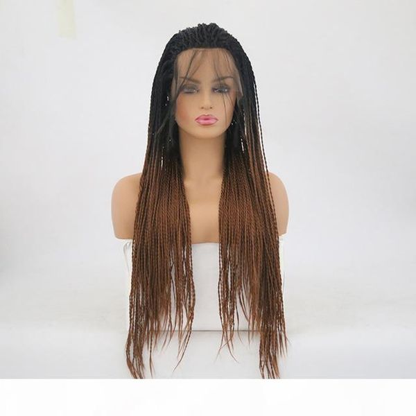 

braided lace front wigs ombre brown heat resistant fibe hair for black women glueless twist synthetic lacefront wig ombre with dark roots