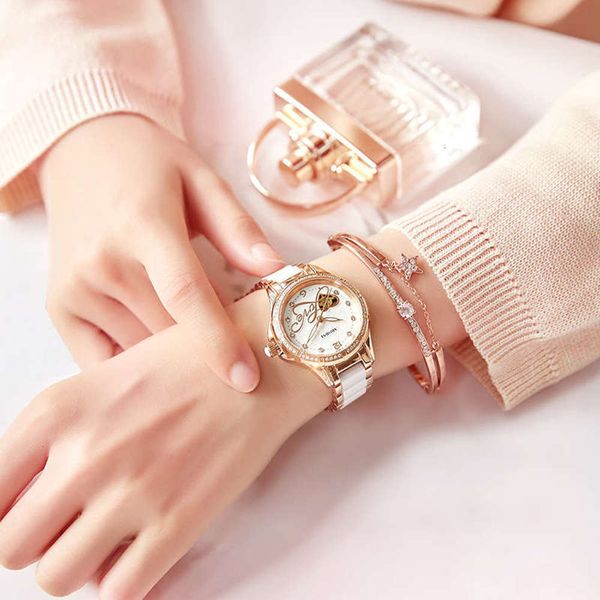 

women's watch waterproof simple ceramic quartz temperament students leisure luxury french women's watch vcgs, Slivery;brown