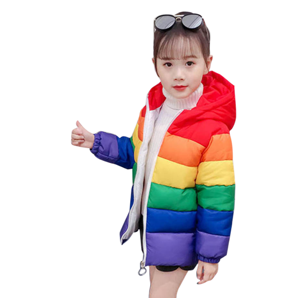 

jackets winter jacket girl rainbow striped coat for thick hooded outerwear kids casual girls warm clothes 6 8 10 12 14, Blue;gray