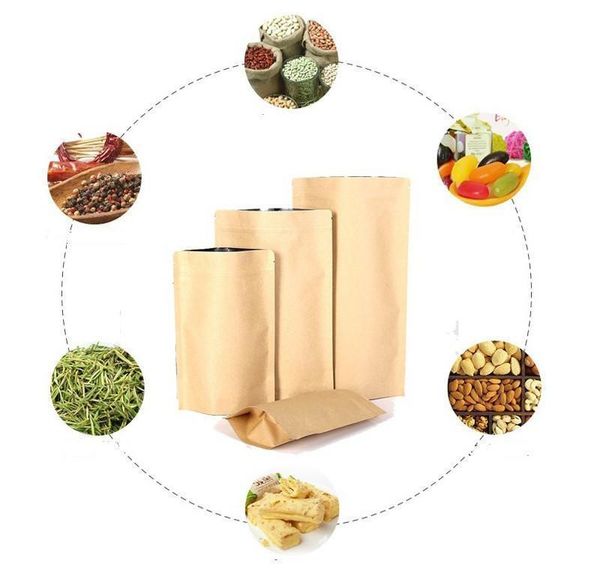 

1000pcs zipper brown kraft aluminizing pouch,stand up kraft paper aluminium foil bag resealable zip lock grip seal fo sqcxkl homes2011