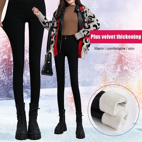 

winter warm jeans woman high waist casual lamb wool ladies trousers denim jeans for women trousers aic88, Black;white