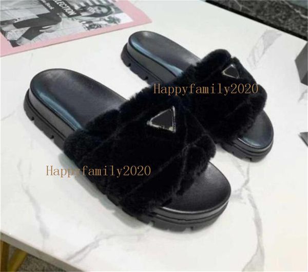 

2022 designer luxury women love cotton slippers lady slipper wool slide winter fur fluffy furry letters sandals warm comfortable slides fuzz, Black