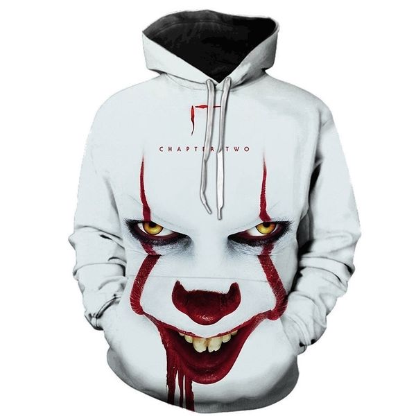 Novo filme de terror ameriano CAPÍTULO DOIS 3D Hoodies Homens Mulheres Casual Camisolas It Pennywise Cosplay Chucky Moletom 201020