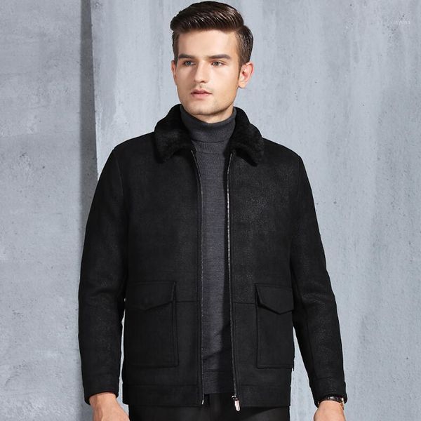 

fashionable europe men's short garment suede fur integrated ecological imported lambskin soft leather fur business and leisure1, Black