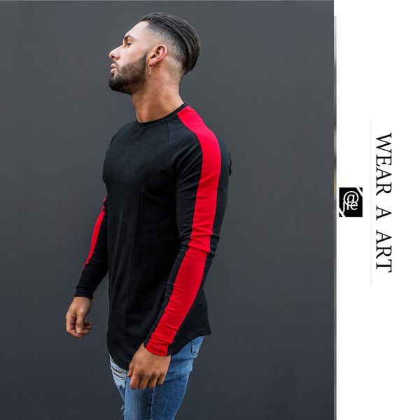 

men cotton clothes trend boy long sleeve t-shirt o-neck pure color stripe breathe y sport gym undershirt simple spring autumn new, White;black