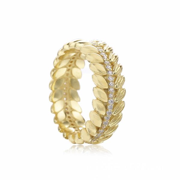 

factory wholesale new 925 sterling ring silver & shine gold plated leaves with cz stone fit jewelry engagement wedding lovers fashion ring
