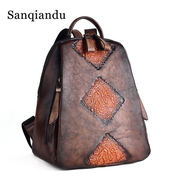 

2020 new backpack for girls back pack fashion women backpack genuine leather backpacks female vintage travel bag
