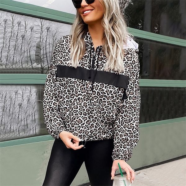 

women sweatshirts hoodies fashion long sleeve leopard printed v-neck hooded pullover autumn sweatshirt blouse streetwear 40 y200915, Black