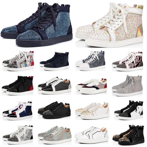 

fashion women high red bottoms shoes spike sneakers triple black white glitter leather suede flat casual men shoe jogging walking