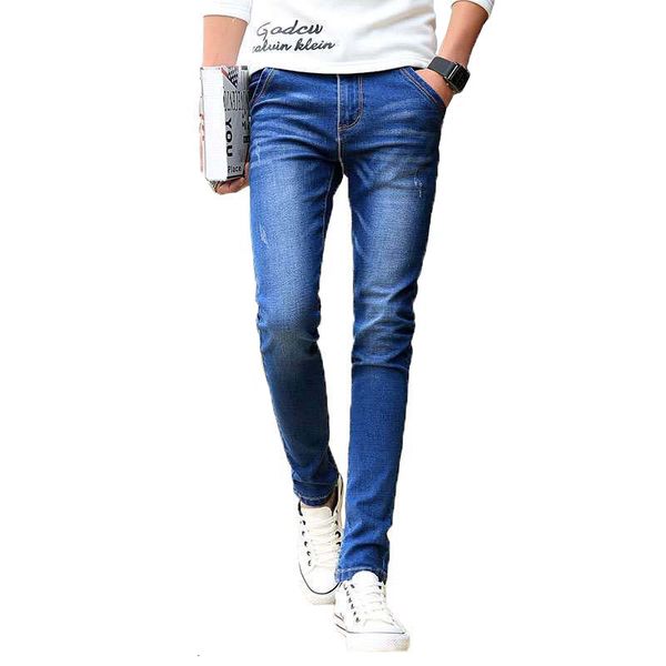 

2020 new blue fashion casual men small stretch teen jeans soft denim trousers 27-36