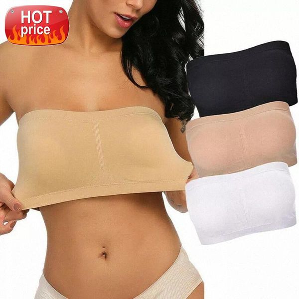 

new simple double-layer strapless bra removable thickened elastic seamless tube dress anti-glare wrapped chest #nz1k, White