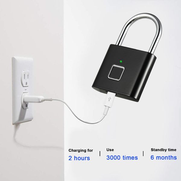 

keyless usb rechargeable door lock smart fingerprint padlock quick unlock zinc alloy metal smart chip
