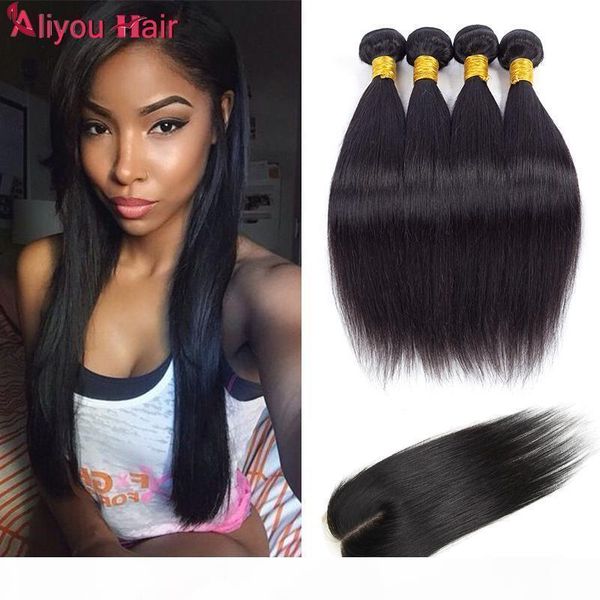 

brazilian straight virgin hair weaves 4 bundles with lace closures 8a grade unprocessed malaysian peruvian indian cambodian remy human hair, Black;brown