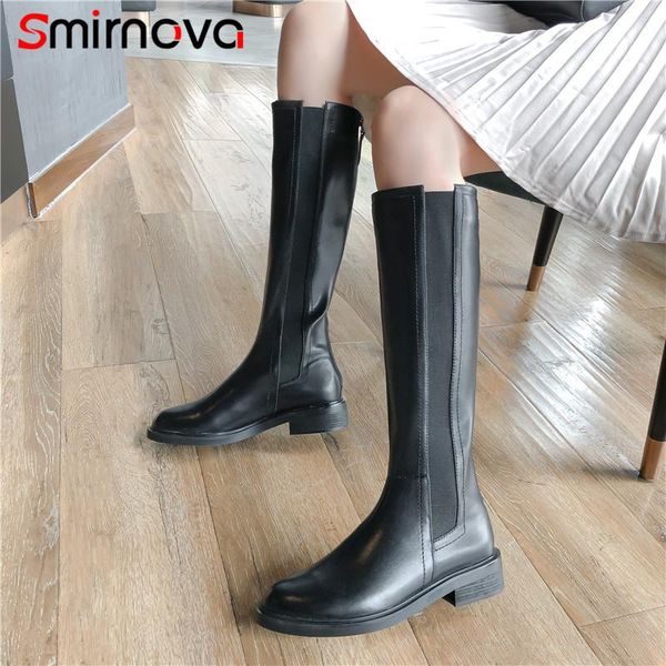 

смирнова женщин колено высокие сапоги 2020 зимние сапоги для партии обуви женщин платье вскользь высокого качества натуральной кожи, Black