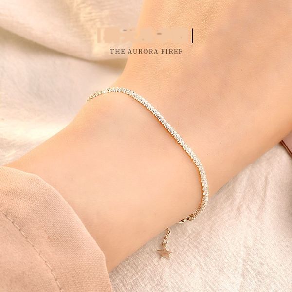 

liming ins small design s925 silver versatile student jewelry simple adjustable female hand star bracelet string star bracelet 2euet, Golden;silver