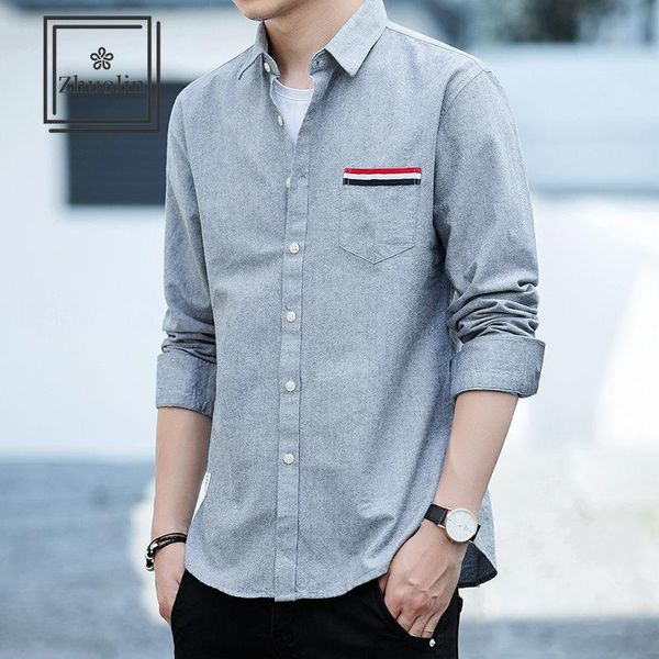 

zhuolin new korean casual shirt mens youth fashion long-sleeved slim shirt spring and autumn trend solid color men's clothing, White;black
