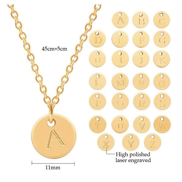 

26 letters initial necklace silver gold color disc necklace alphabet women kolye collier friends family lette sqchqn homes2007