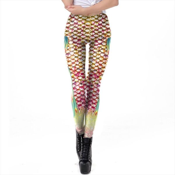 

youre my secret] new summer ocean mermaid glitter women leggings fish scales pink 3d printing leggins sporting pants woman, Black