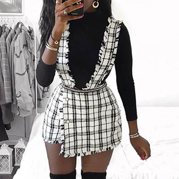 

женские повседневные комбинезоны плед карманы короткие ползунки gingham распечатать широкий ремешок ползунки, Black