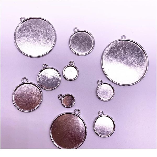 

new 10pcs/lot fit 8-35mm round alloy pendant glass cabochon setting bezel tray blanks jewelry making component base diy qyllcd