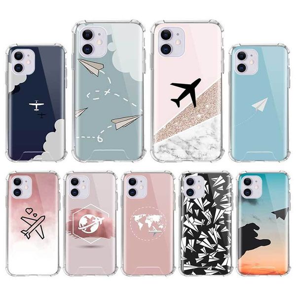 

airbag anti fall capa for iphone 7 8 11 pro max xs x xr 6 6s plus se 2020 mobile carcasa coque travel the world paper plane