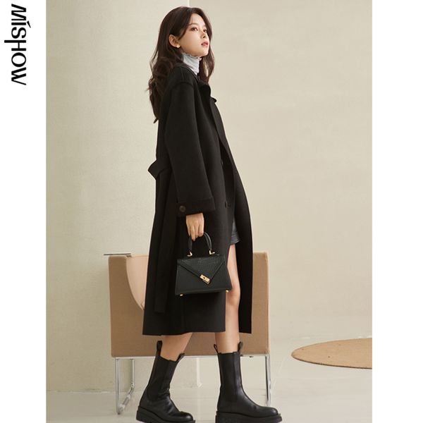 

double-faced woolen coats mishow 2020 winter blends warm coat for women long office lady outerwear female jacket mx20d9735, Tan;black