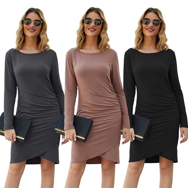 

2020 spring новая мода sexy оболочки slim-fit light платье нерегулярное с длинным рукавом платье, Black;gray