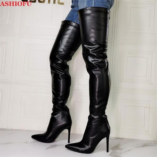 

boots ashiofu style handmade ladies over knee party prom thigh high evening club dance fashion winter long1, Black