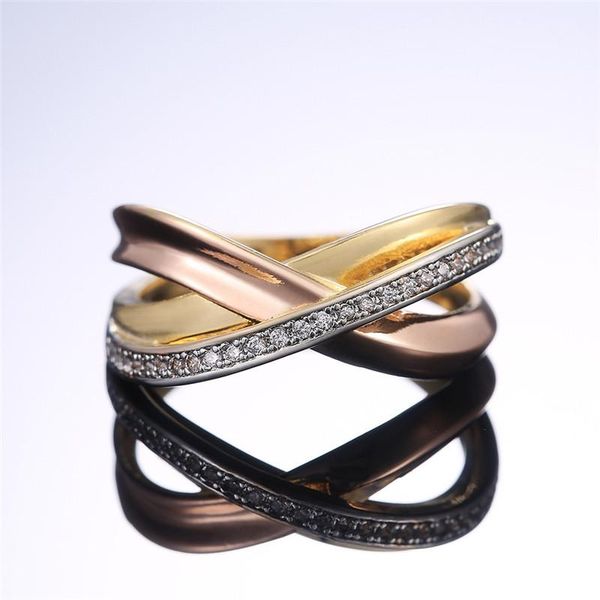 

wedding rings vagzeb x shape cross ring women infinity sign three tone design shine cubic zircon stone fashion female jewelry, Slivery;golden