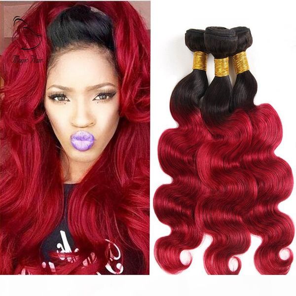 

body wave 8a human hair bundles ombre color t1b red 10-30inch 3pcs lots brazilian virgin hair wefts for women extensions ing, Black