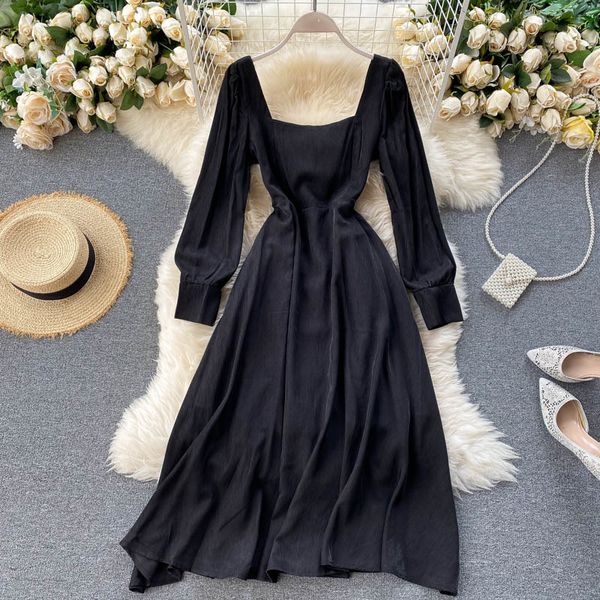 

2021 new elegant singer female autumn retro turtleneck the line dressed fashion streetwear solid long dress maz2, Black;gray