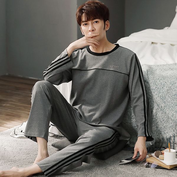 

mens pajama sleep men pajamas men pajamas sleepwear spring autumn cottonthin youth large size loose home service suit lj201112, Black;brown